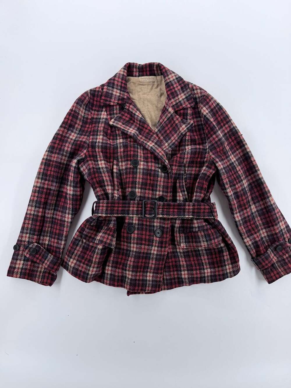 Vintage 1950s Kerrybrooke Sears Wool Plaid Belted Coat Medium